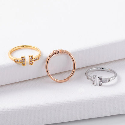 1 Piece Simple Style Letter Copper Plating Inlay Zircon Open Ring