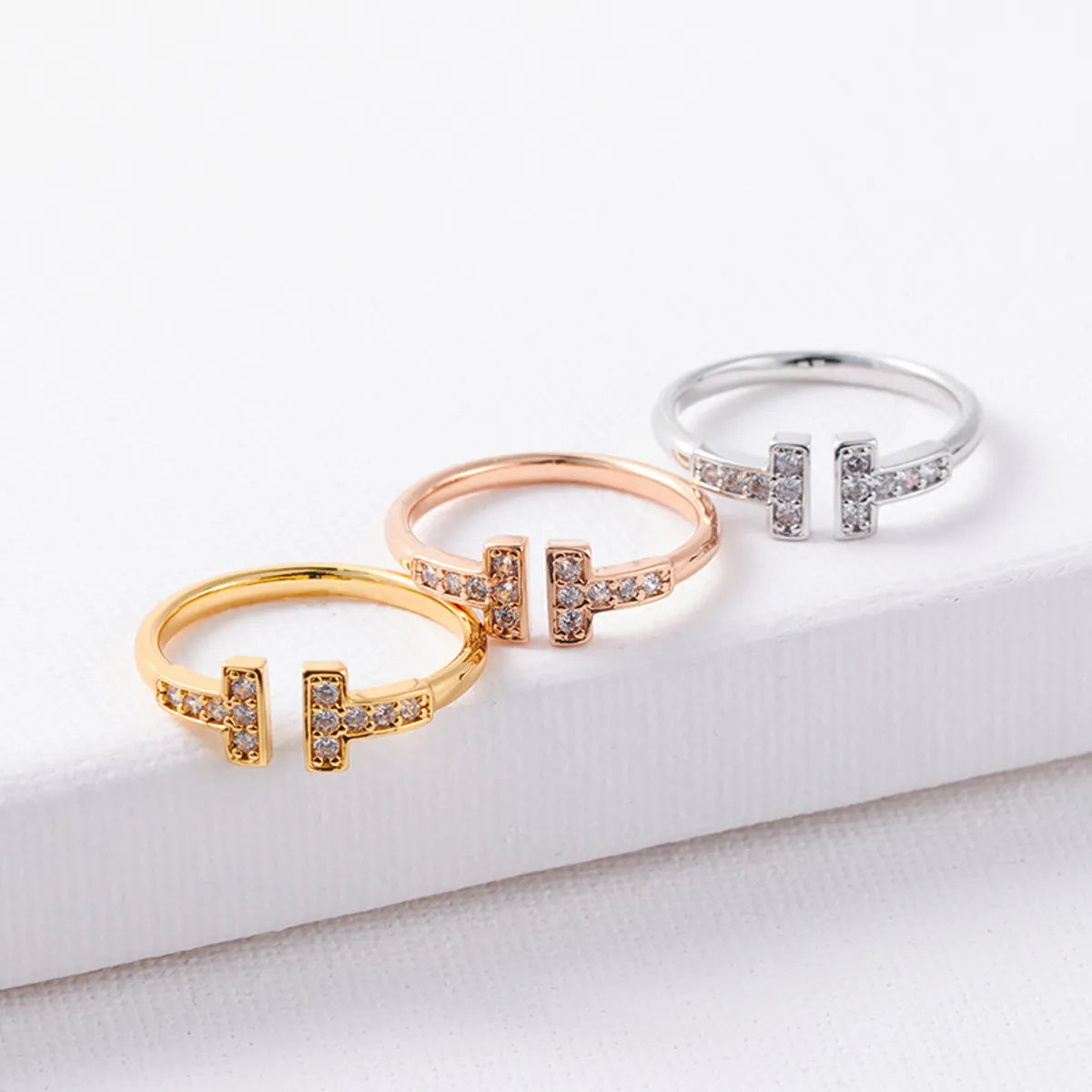 1 Piece Simple Style Letter Copper Plating Inlay Zircon Open Ring