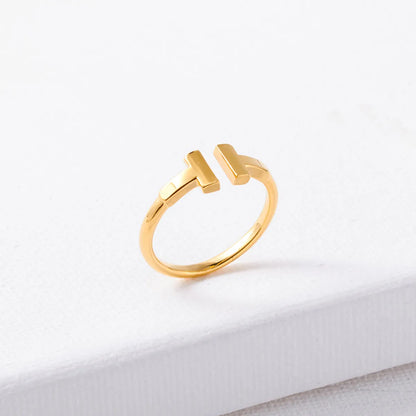 1 Piece Simple Style Letter Copper Plating Inlay Zircon Open Ring