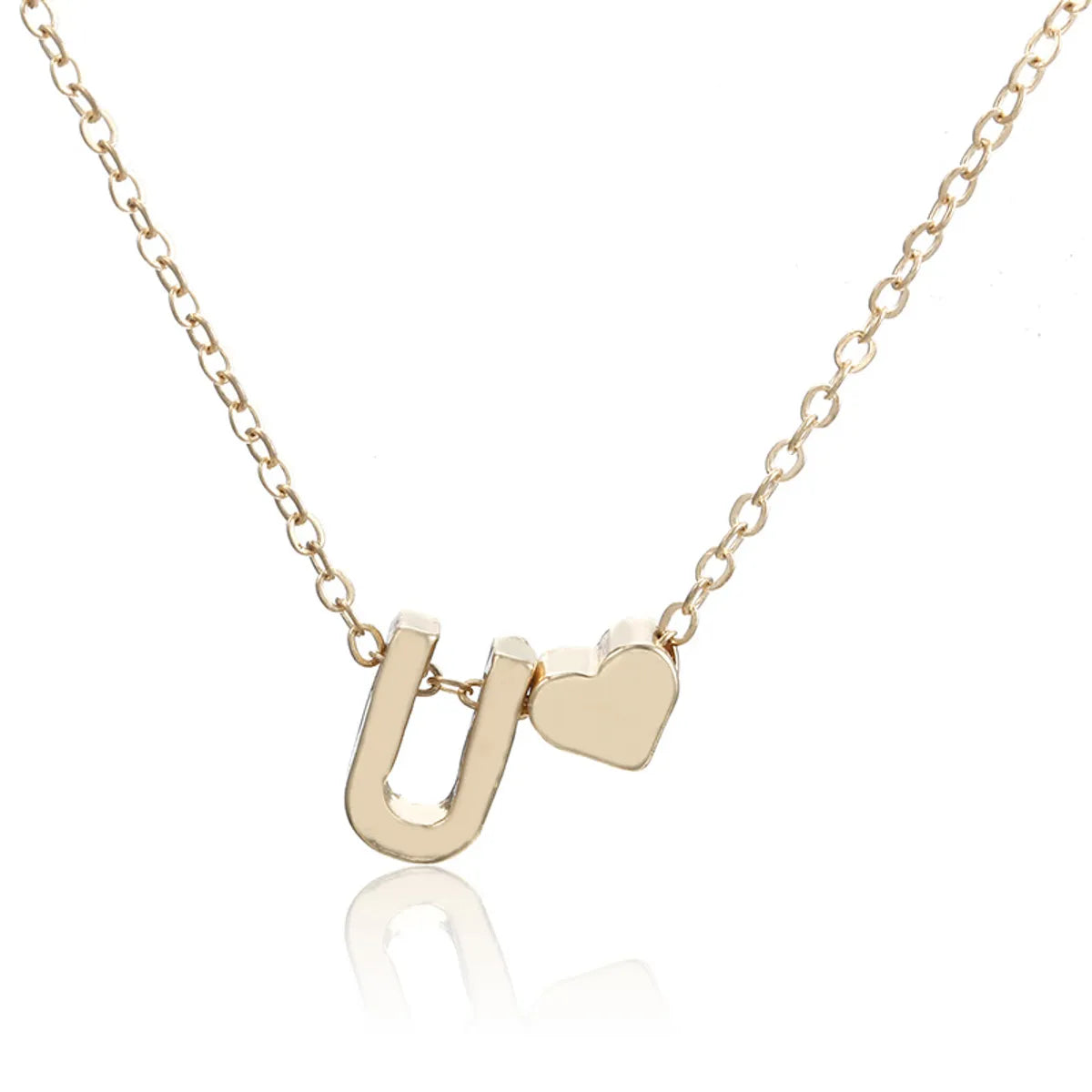 1 Piece Simple Style Letter Heart Shape Alloy Plating Women'S Pendant Necklace