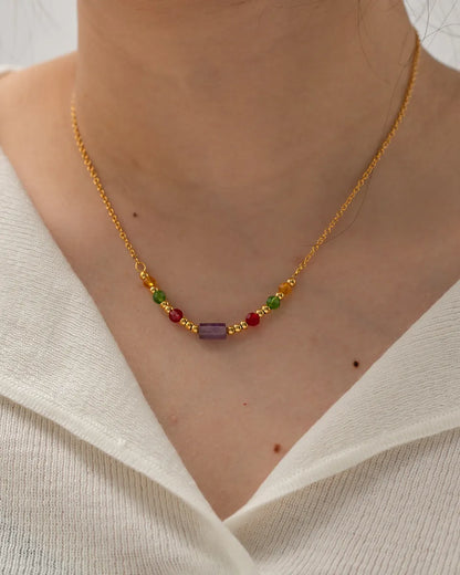 Wholesale Simple Style Multicolor Stainless Steel Beaded 18k Gold Plated Necklace