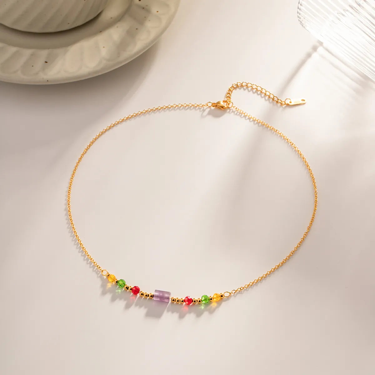 Wholesale Simple Style Multicolor Stainless Steel Beaded 18k Gold Plated Necklace