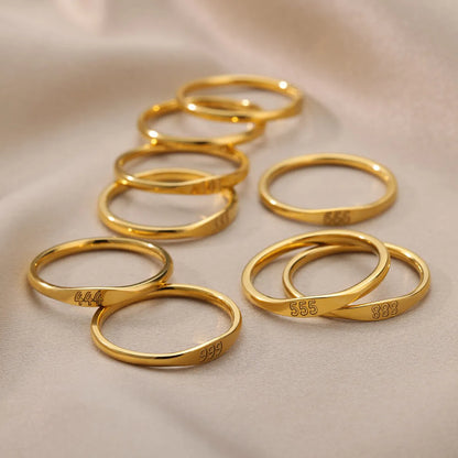 1 Piece Simple Style Number Stainless Steel Inlaid Gold Rings