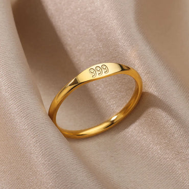 1 Piece Simple Style Number Stainless Steel Inlaid Gold Rings