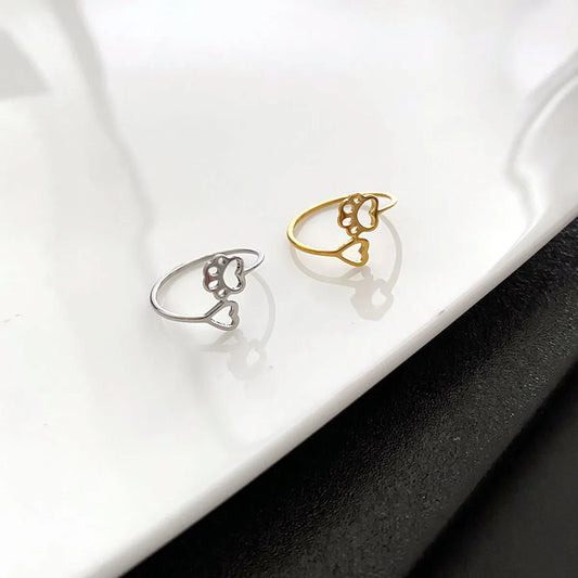 1 Piece Simple Style Paw Print Heart Shape Titanium Steel Plating Rings