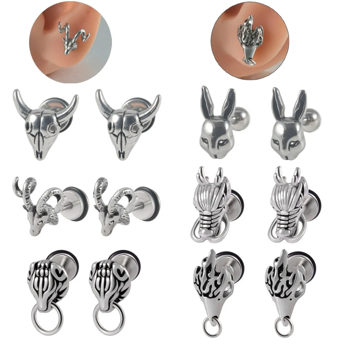 1 Piece Simple Style Rabbit Cattle Sheep Plating Stainless Steel Gold Plated Cartilage Earrings