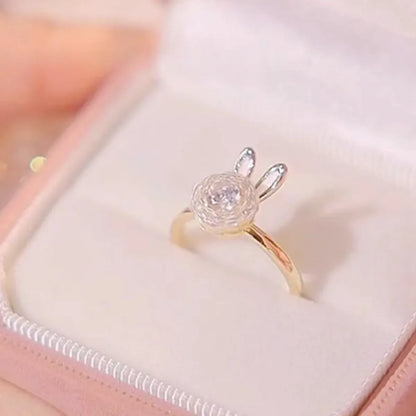 1 Piece Simple Style Rabbit Copper Inlay Zircon Open Ring