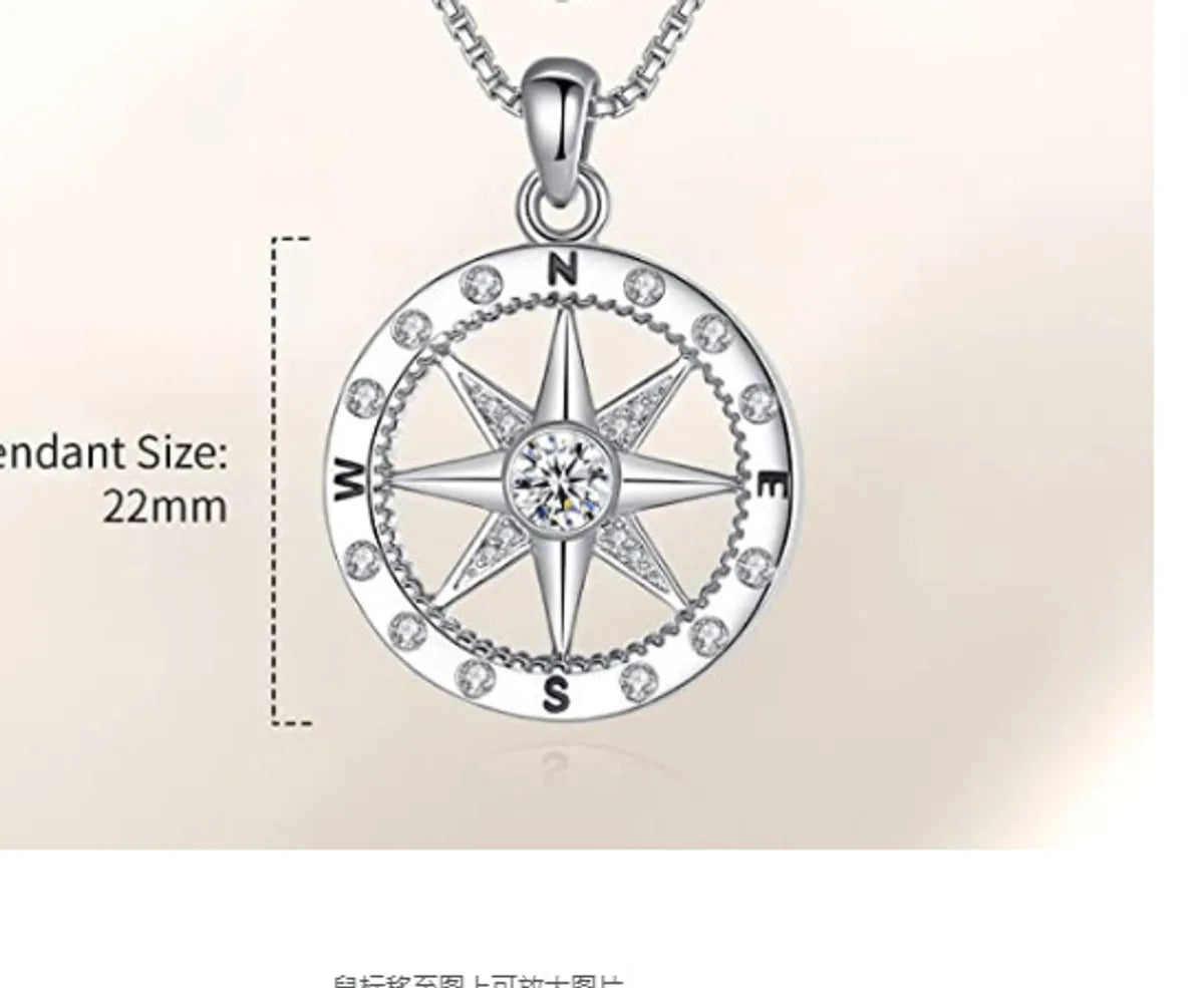 1 Piece Simple Style Round Compass Alloy Plating Hollow Out Inlay Rhinestones Women's Pendant Necklace