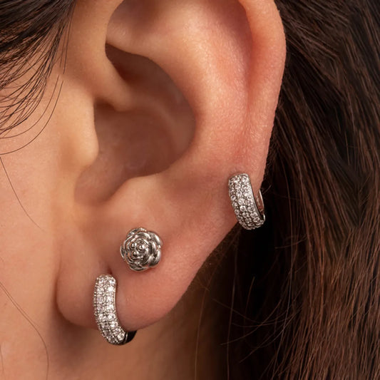 1 Piece Simple Style Round Flower Inlay Stainless Steel Zircon Ear Studs