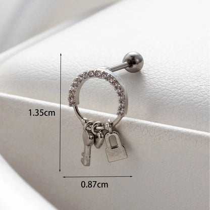 1 Piece Simple Style Round Heart Shape Flower Inlay Stainless Steel Copper Zircon Hoop Earrings