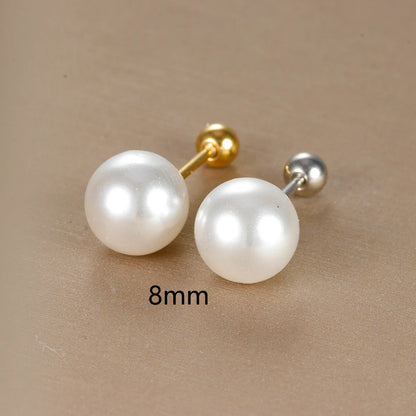 1 Piece Simple Style Round Plating Inlay Copper Pearl 18k Gold Plated Ear Studs