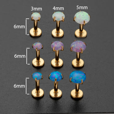 1 Piece Simple Style Round Plating Inlay Stainless Steel Opal Ear Studs