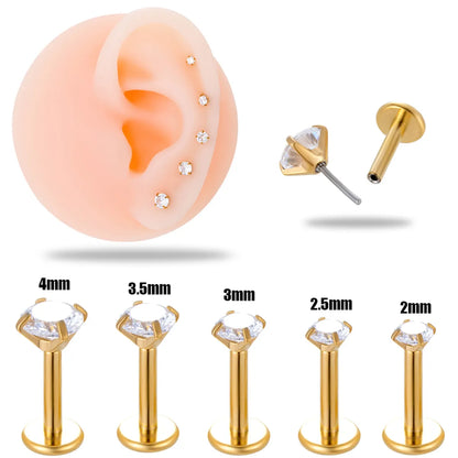 1 Piece Simple Style Round Plating Inlay Stainless Steel Zircon 18k Gold Plated Ear Studs