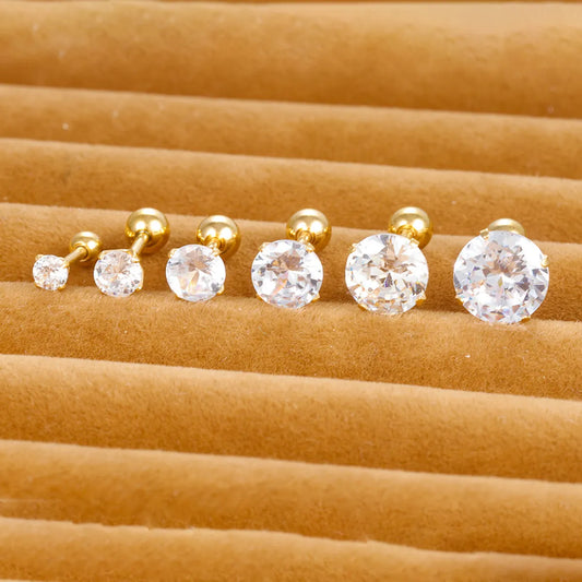 1 Piece Simple Style Round Plating Inlay Stainless Steel Zircon Cartilage Earrings