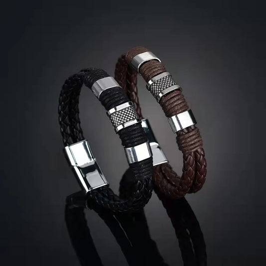 1 Piece Simple Style Round Pu Leather Alloy Men's Bangle