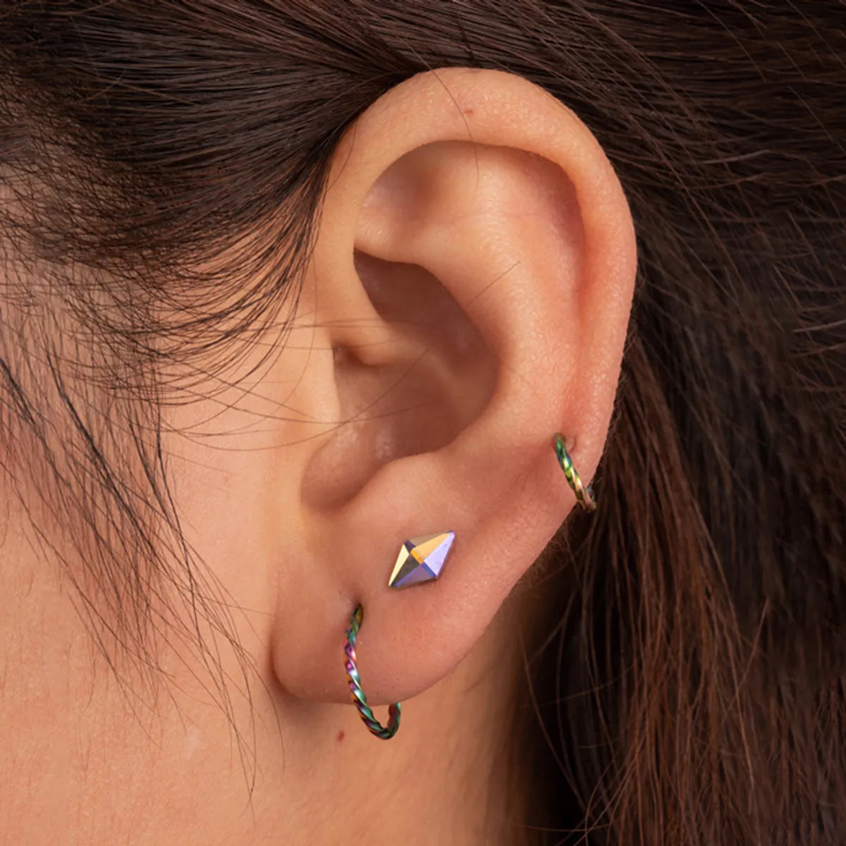 1 Piece Simple Style Round Rhombus Inlay Stainless Steel Zircon Ear Studs