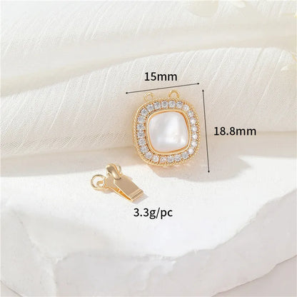 1 Piece Copper Artificial Gemstones Shell Zircon Round Square Butterfly Simple Style