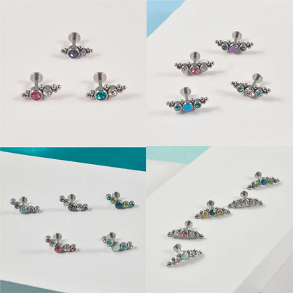 1 Piece Simple Style Round Stainless Steel Inlay Zircon Lip Stud Ear Studs