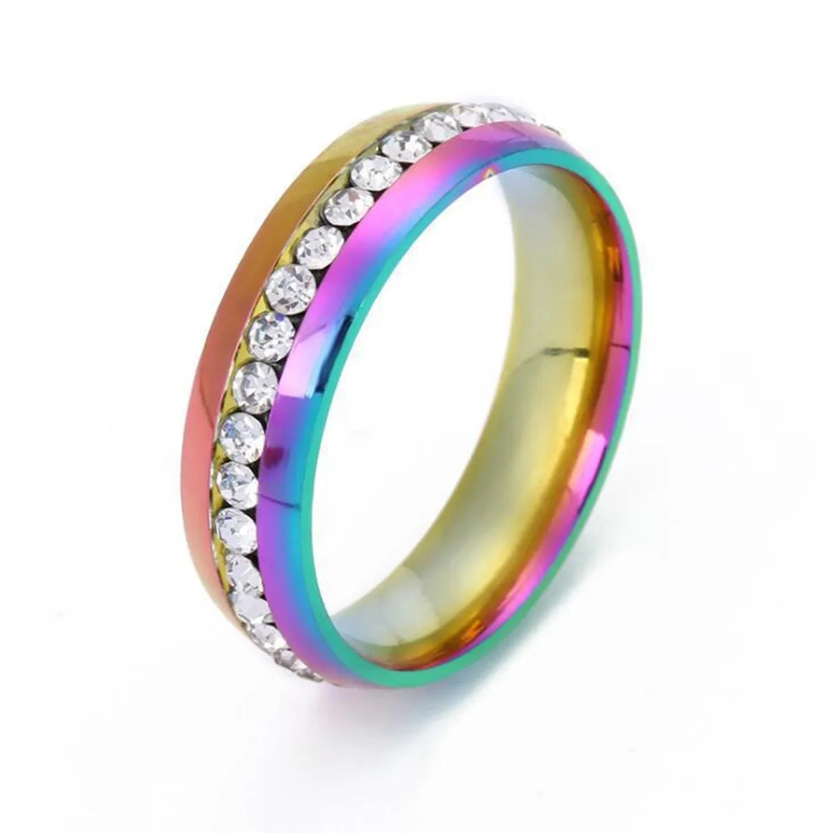 1 Piece Simple Style Round Stainless Steel Plating Inlay Artificial Gemstones Rings