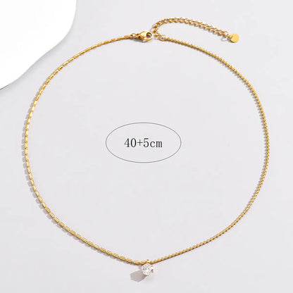 1 Piece Simple Style Round Stainless Steel Plating Inlay Zircon Pendant Necklace