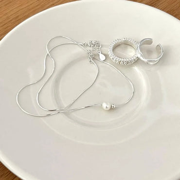 1 Piece Simple Style Round Sterling Silver Pearl Necklace