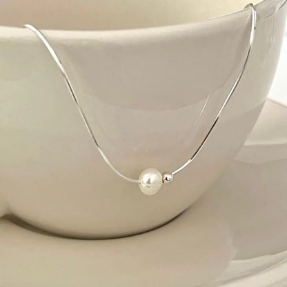 1 Piece Simple Style Round Sterling Silver Pearl Necklace