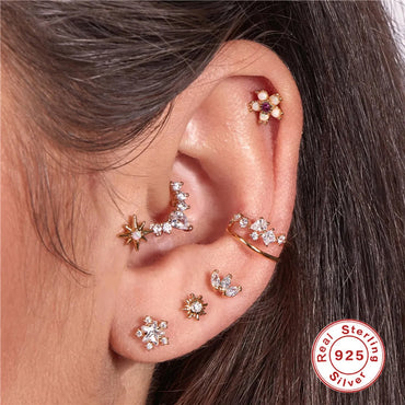 1 Piece Simple Style Round Sterling Silver Plating Inlay Artificial Gemstones 18k Gold Plated Ear Studs