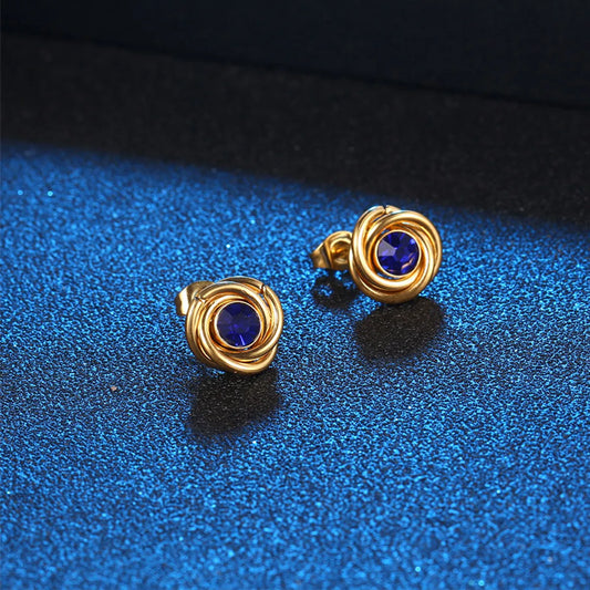 1 Piece Simple Style Round Titanium Steel Inlay Rhinestones Ear Studs