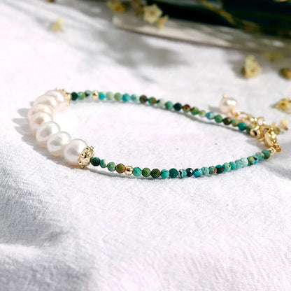 1 Piece Simple Style Round Turquoise Freshwater Pearl Beaded Women's Bracelets