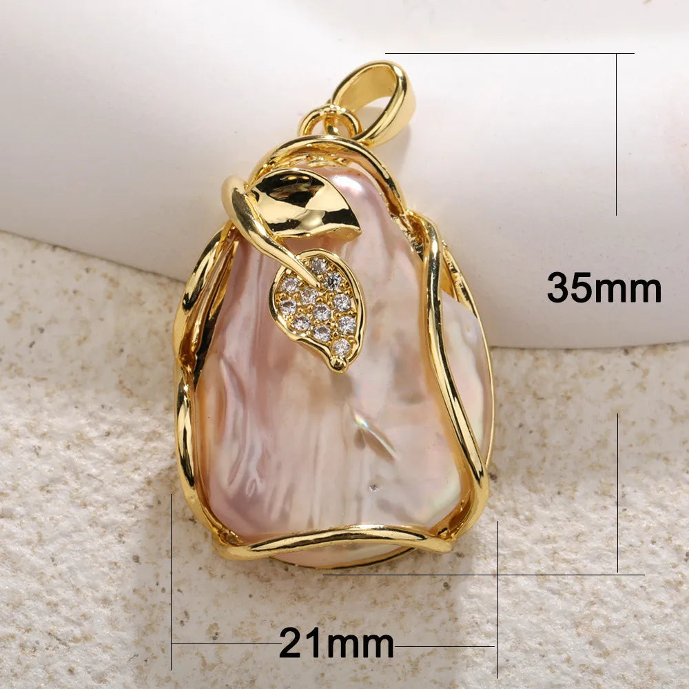 1 Piece Simple Style Sector Leaves Freshwater Pearl Copper Plating Inlay Jewelry Accessories