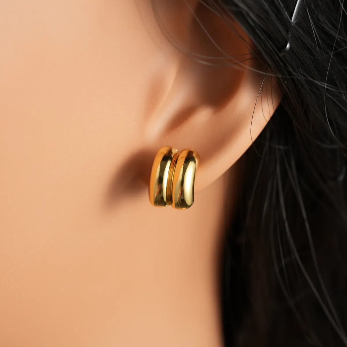 1 Piece Simple Style Semicircle Layered 304 Stainless Steel 18K Gold Plated Ear Studs