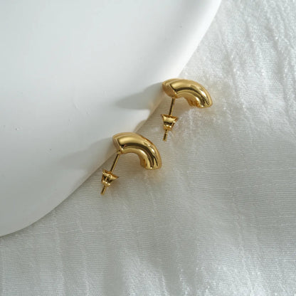 1 Piece Simple Style Semicircle Layered 304 Stainless Steel 18K Gold Plated Ear Studs