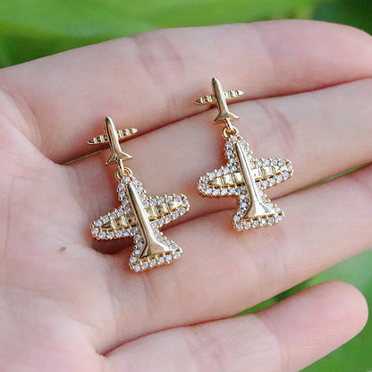 1 Piece Simple Style Shiny Airplane Plating Inlay Copper Zircon 18k Gold Plated Drop Earrings