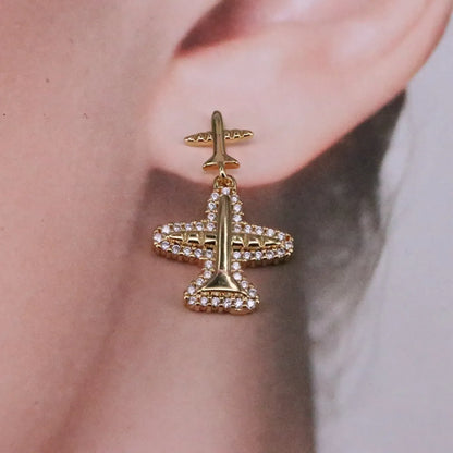 1 Piece Simple Style Shiny Airplane Plating Inlay Copper Zircon 18k Gold Plated Drop Earrings