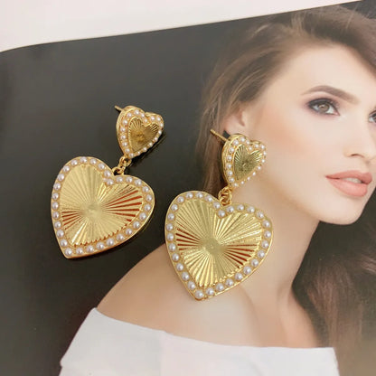 1 Piece Simple Style Shiny Heart Shape Plating Inlay Copper Pearl 18k Gold Plated Drop Earrings