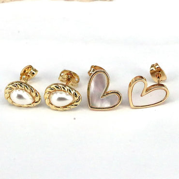 1 Piece Simple Style Shiny Heart Shape Plating Inlay Copper Pearl 18k Gold Plated Ear Studs