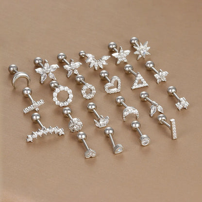 1 Piece Simple Style Shiny Moon Heart Shape Flower Plating Inlay Stainless Steel Zircon Ear Studs