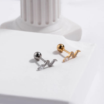 1 Piece Simple Style Snake Stainless Steel Plating Inlay Zircon Ear Studs