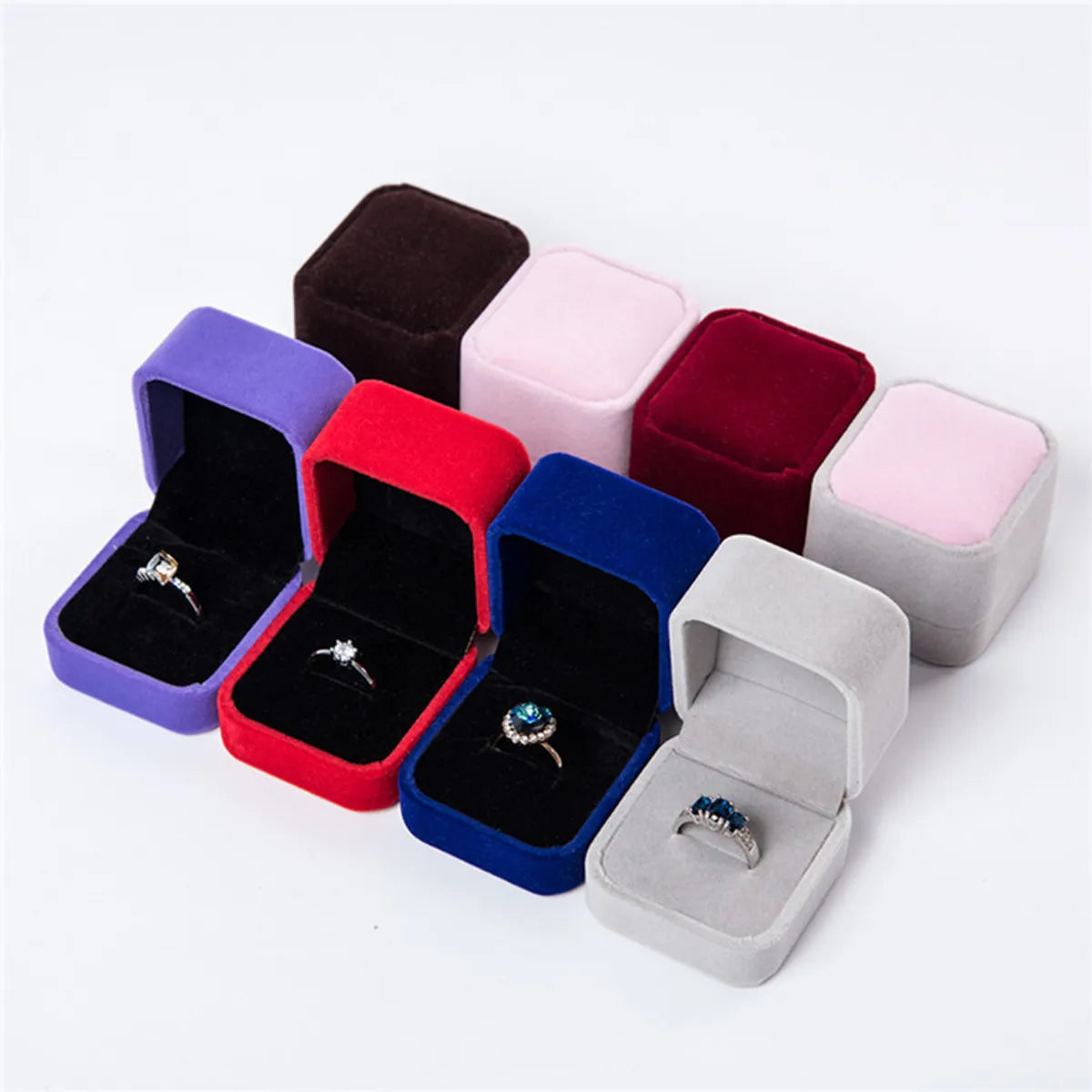 Simple Style Solid Color Flannel Jewelry Boxes