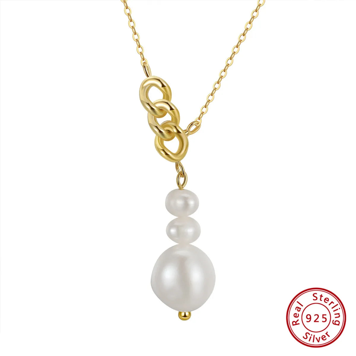 1 Piece Simple Style Solid Color Freshwater Pearl Sterling Silver Plating Pendant Necklace