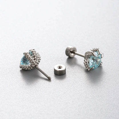 1 Piece Simple Style Solid Color Inlay 316 Stainless Steel  Copper Zircon Ear Studs