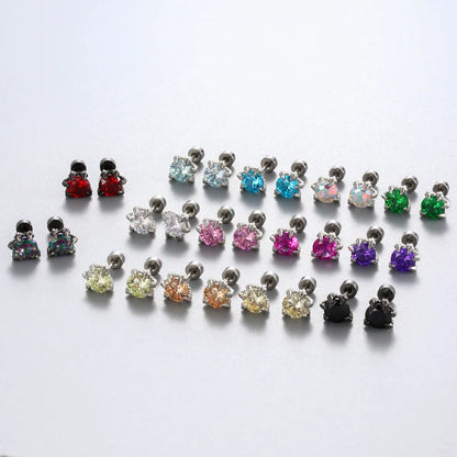 1 Piece Simple Style Solid Color Inlay 316 Stainless Steel  Copper Zircon Ear Studs