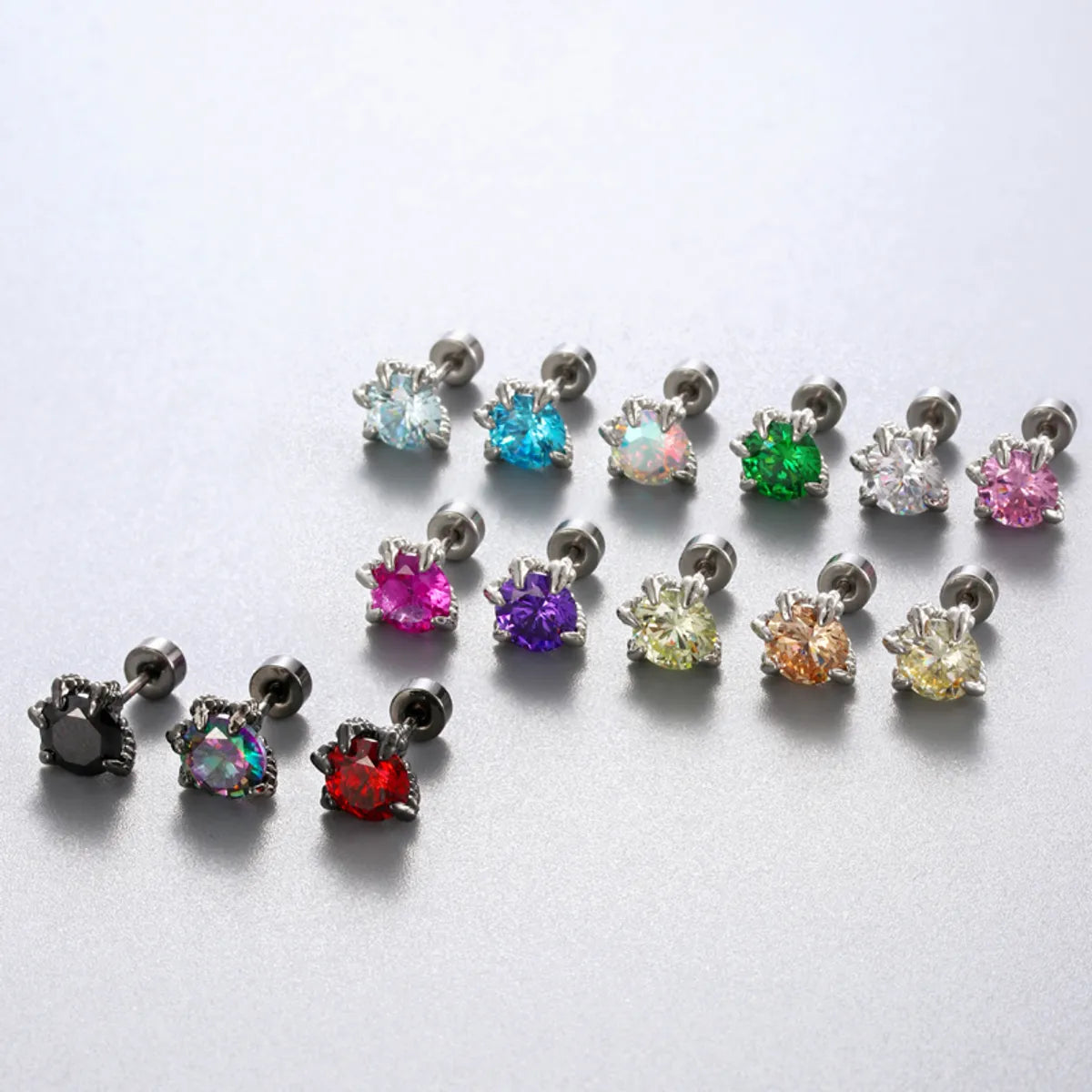 1 Piece Simple Style Solid Color Inlay 316 Stainless Steel  Copper Zircon Ear Studs