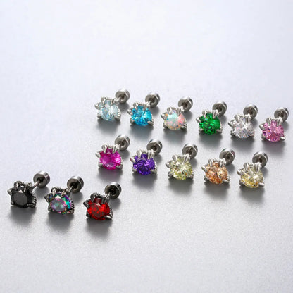 1 Piece Simple Style Solid Color Inlay 316 Stainless Steel  Copper Zircon Ear Studs