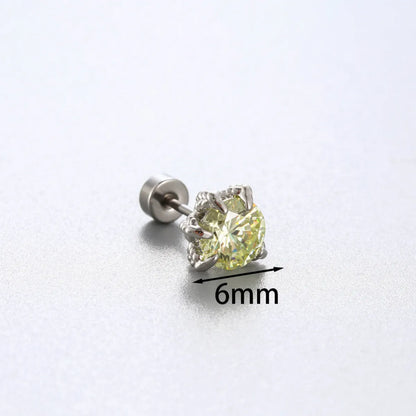 1 Piece Simple Style Solid Color Inlay 316 Stainless Steel  Copper Zircon Ear Studs