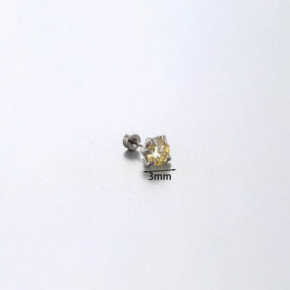 1 Piece Simple Style Solid Color Inlay 316 Stainless Steel  Copper Zircon Ear Studs