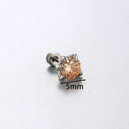 1 Piece Simple Style Solid Color Inlay 316 Stainless Steel  Copper Zircon Ear Studs