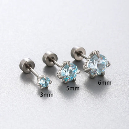 1 Piece Simple Style Solid Color Inlay 316 Stainless Steel  Copper Zircon Ear Studs