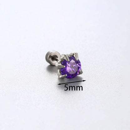 1 Piece Simple Style Solid Color Inlay 316 Stainless Steel  Copper Zircon Ear Studs