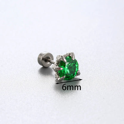 1 Piece Simple Style Solid Color Inlay 316 Stainless Steel  Copper Zircon Ear Studs